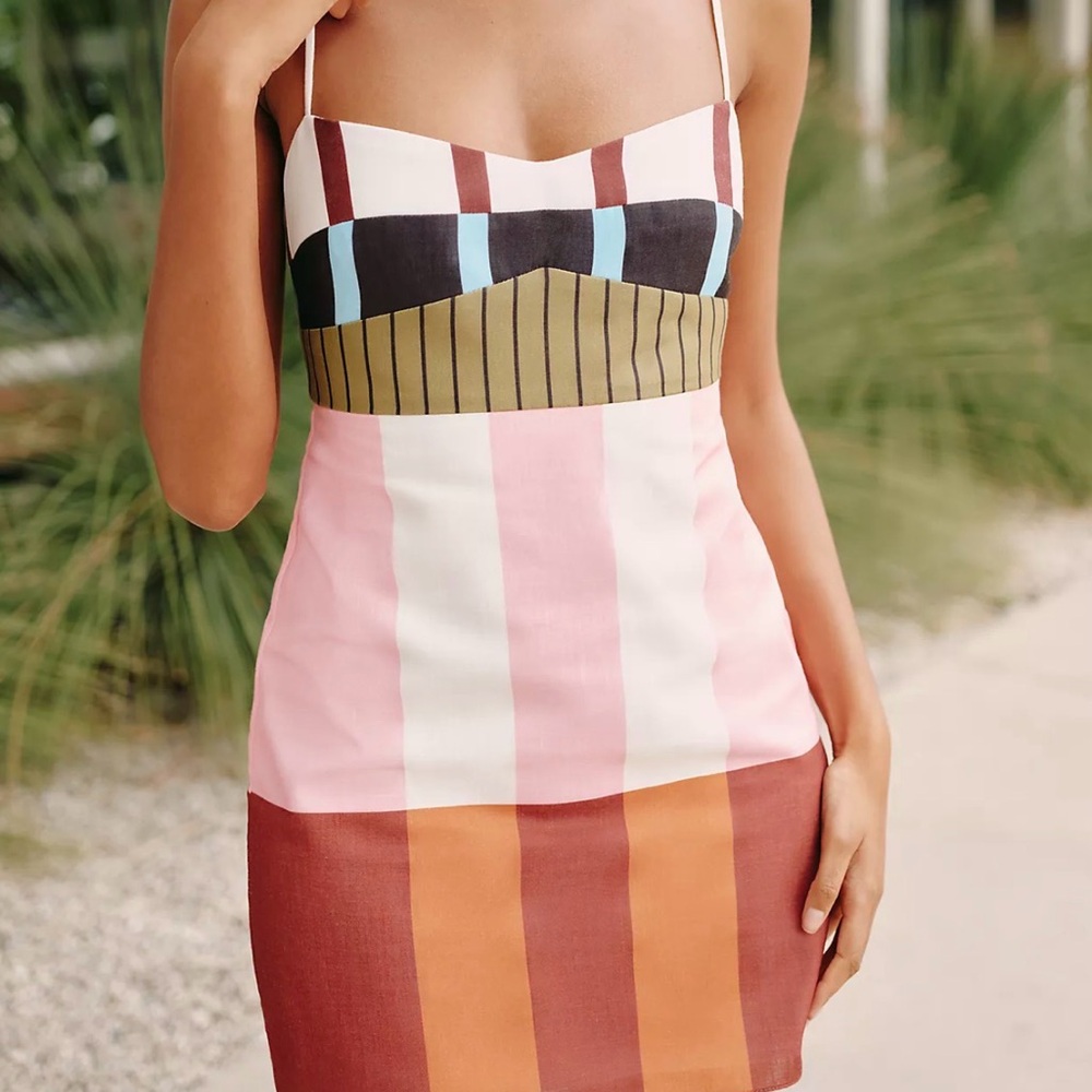 Striped Colorblock Mini Dress with Spaghetti Straps